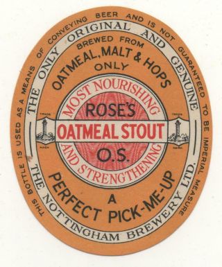 Old Beer Label/s - Uk - Nottingham Brewery - Oatmeal Stout - 85mm Tall