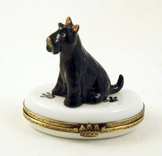 French Limoges Box Cute Scottish Terrier Dog Scottie On Dog Paw Prints