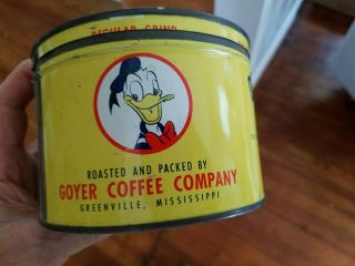 old Donald Duck 1lb Keywind Coffee Tin,  Goyer Coffee Co,  Greenville,  Mississippi 4