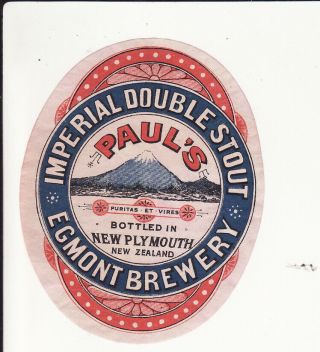 Very Old Zealand Beer Label - Paul`s Egmont Brewery Imperial Double Stout