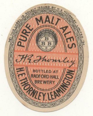 Old Beer Label/s - Uk - Thornley - Pure Malt Ales - 72mm Tall - Tiny Tear Top L