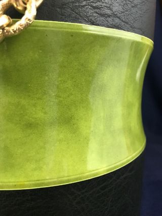 VIntage Georges Briard Ice Bucket Black Green Vinyl Gold Chain Mid Century 4