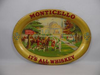 Old Tin Litho Monticello Whiskey Advertising Tip Tray