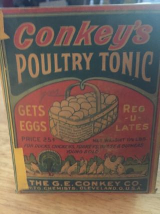 Vintage Conkey’s Poultry Tonic Chickens Ducks Turkeys Guineas Fills Egg Baskets