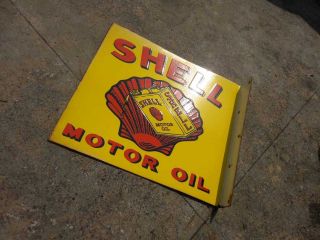 Shell Motor Oil 2 Sided 20 X 18 Inch Porcelain Enamel Sign With Flange