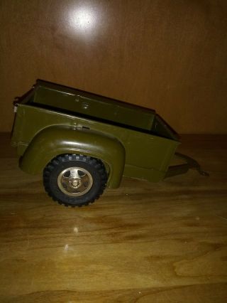 Vintage Army Green Pressed Steel Tonka Trailer From Transport Or Jeep Set 1960 