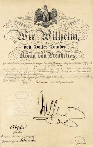 Wilhelm Ii King Of Prussia Autograph,  Document Signed