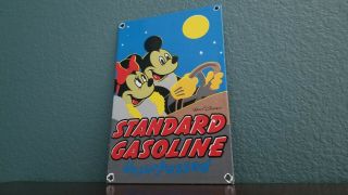 Vintage Standard Gas Porcelain Mickey & Minnie Mouse Disney Service Station Sign