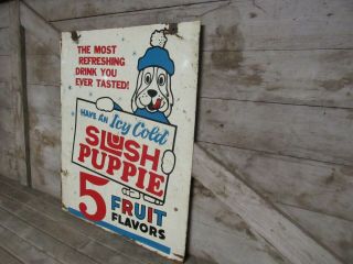 Vintage Double Sided Painted Metal Slush Puppie Sign 7