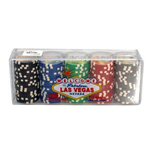 100 Casino Poker Chips Welcome To Las Vegas Set Heavy 11.  5g With Tray