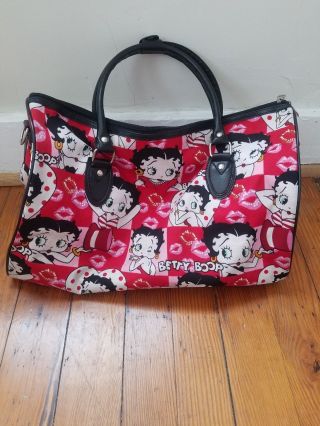 Betty Boop Purse Duffel Bag Tote Pink Red Zipper Hearts Large
