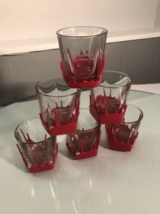 Set Of 6 Makers Mark Red Wax Dipped Drip Bourbon Whiskey Cocktail Glasses