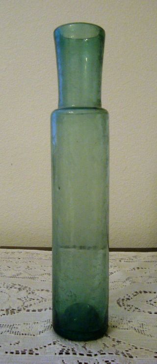 Circa 1820 - 1840 Antique Aqua Pontil Cylinder Shaped Bottle