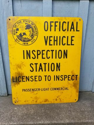 Vintage Indiana Official Inspections Metal Sign Advertising Old Gas Station Auto