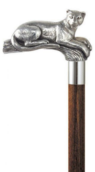 Canes - Silver Plated Puma Walking Stick - Puma Cane - Made In Italy