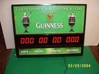 2006 Guinness Beer Countdown To St Patricks Day Advertising Clock Sign
