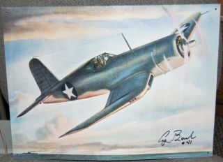 President George H.  W.  Bush Signed Metal Picture Of A Wwii Plane