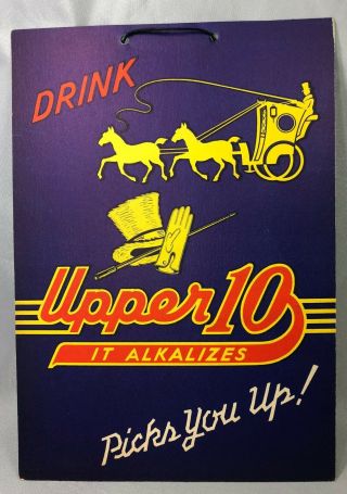 UPPER 10 Drink SODA Light or FAN PULL Advertising SIGN Vintage 2 - sided 3