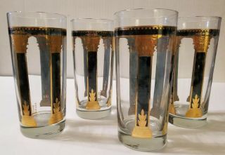 Set Of 4 Culver Athens Pattern Tall 15 Oz Glasses