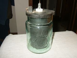 Western Electric Co,  York,  Battery Jar Blue Vintage Antique Glass,  W/ Insert