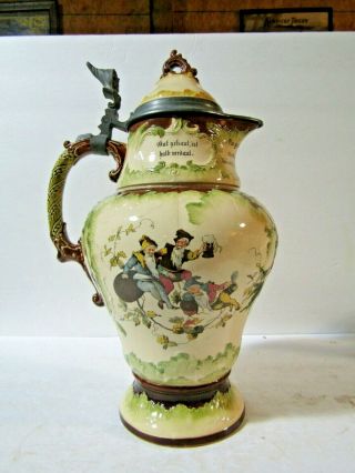 Mettlach 2183 / 983 " Drinking Gnomes With Saying " German Stein Or Pitcher