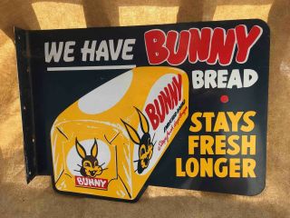 Vintage We Have Bunny Bread 2 Sided Die Cut Advertising Sign Fresh Longer