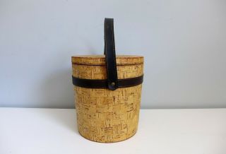Vintage Cork Ice Bucket With Leather Handle Mid Century Modern Barware Insulated