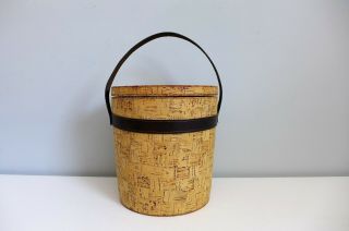 Vintage Cork Ice Bucket with Leather Handle Mid Century Modern Barware Insulated 2