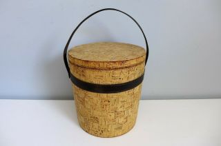 Vintage Cork Ice Bucket with Leather Handle Mid Century Modern Barware Insulated 3