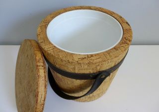 Vintage Cork Ice Bucket with Leather Handle Mid Century Modern Barware Insulated 4