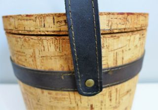 Vintage Cork Ice Bucket with Leather Handle Mid Century Modern Barware Insulated 6
