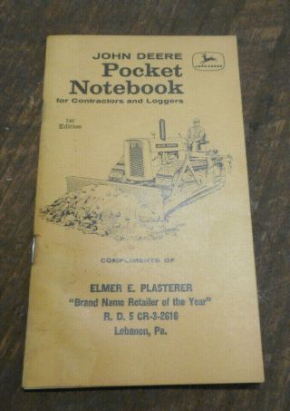 L4396 1958 1st Edition John Deere Industrial Pocket Ledger Plasterer Lebanon Pa