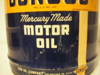 Vintage Sunoco 5 Gallon Mercury Made Motor Oil Can Advertising SAE30 Gas Station 11