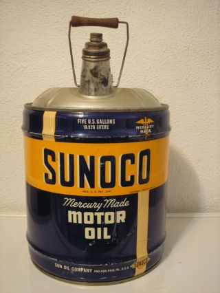Vintage Sunoco 5 Gallon Mercury Made Motor Oil Can Advertising Sae30 Gas Station