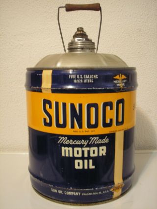 Vintage Sunoco 5 Gallon Mercury Made Motor Oil Can Advertising SAE30 Gas Station 3