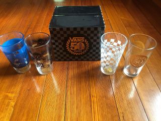 Vans " Off The Wall " 50th Anniversary Drinking Glass Set Of 4 Open Box