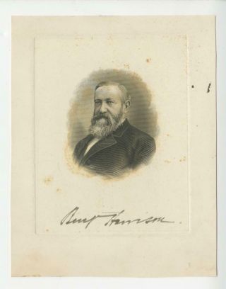 President Benjamin Harrison Scarce Signed Portrait Engraving