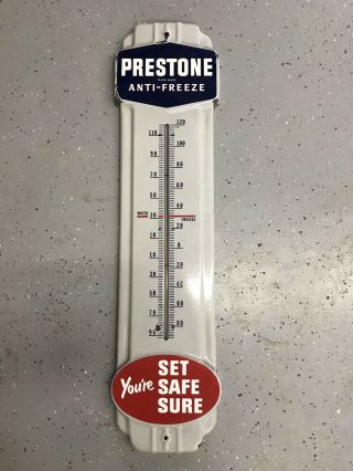 Prestone Anti - Freeze Porcelain Thermometer 1940 