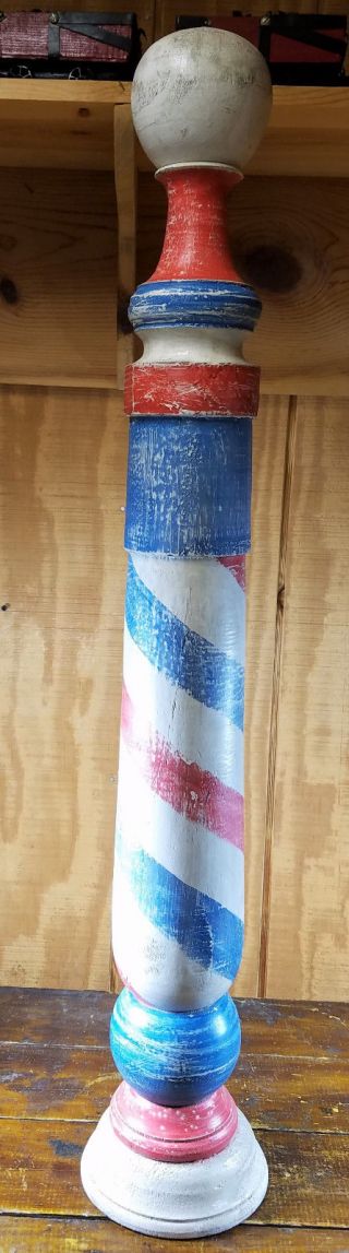 Large Antique Style Wood Red White Blue Stripes 40 " Tall Barber Pole Sign