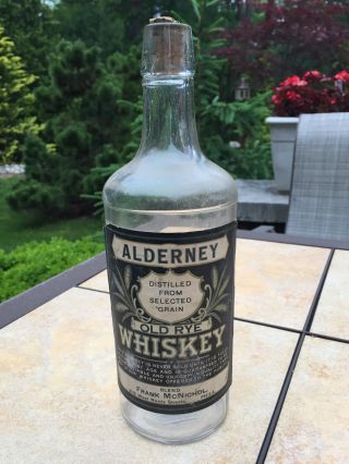 Pre Prohibition Alderney 3 - Seam Whiskey Bottle Full Label W/ Partial Cork,  Phila