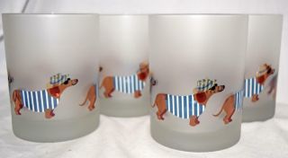 Culver Dachshund Dog Vacation Frosted Glasses X 4