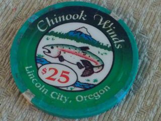Chinook Winds Casino $25 Hotel Casino Gaming Chip Lincoln City,  Oregon