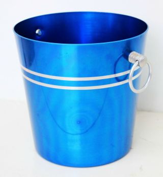 Vintage 50s 60s Blue Anodised Aluminium Ice Bucket Retro Bar Barware