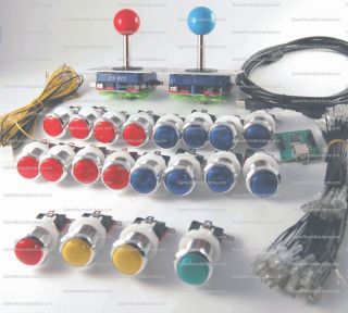 Arcade Control Panel Led Illuminated Bundle Kit 2 Joysticks,  20 Buttons Usb Mame