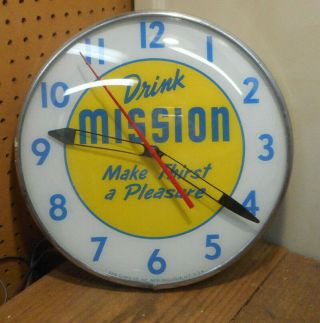 Vintage 1960s Drink Mission Pam Electric Wall Clock Soda Sign 15 "