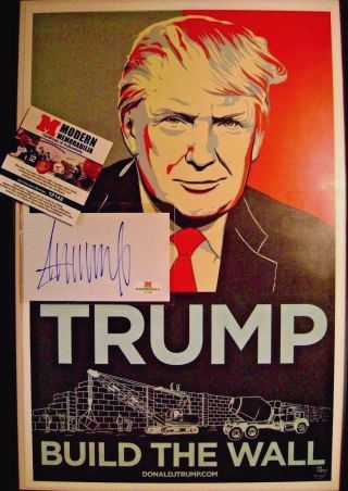 Donald Trump Hand Signed /index Card,  Build The Wall Print Authenticated