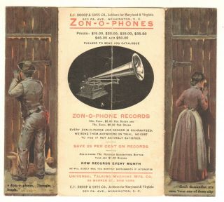 1904 ZON - O - PHONE CO.  TALKING MACHINES VICTORIAN TRADE CARD FLYER - 2