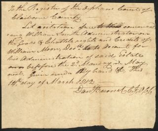 1812 Claiborne County,  Mississippi Court Order – Daniel Burnet Autograph
