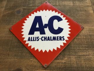 Vintage Huge 11” X 11” 1940s Allis - Chalmers Porcelain Sign Tractor Farm