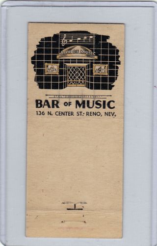 BAR OF MUSIC NITE - CLUB CENTER ST.  (1946) MATCHCOVER RENO NEVADA 2